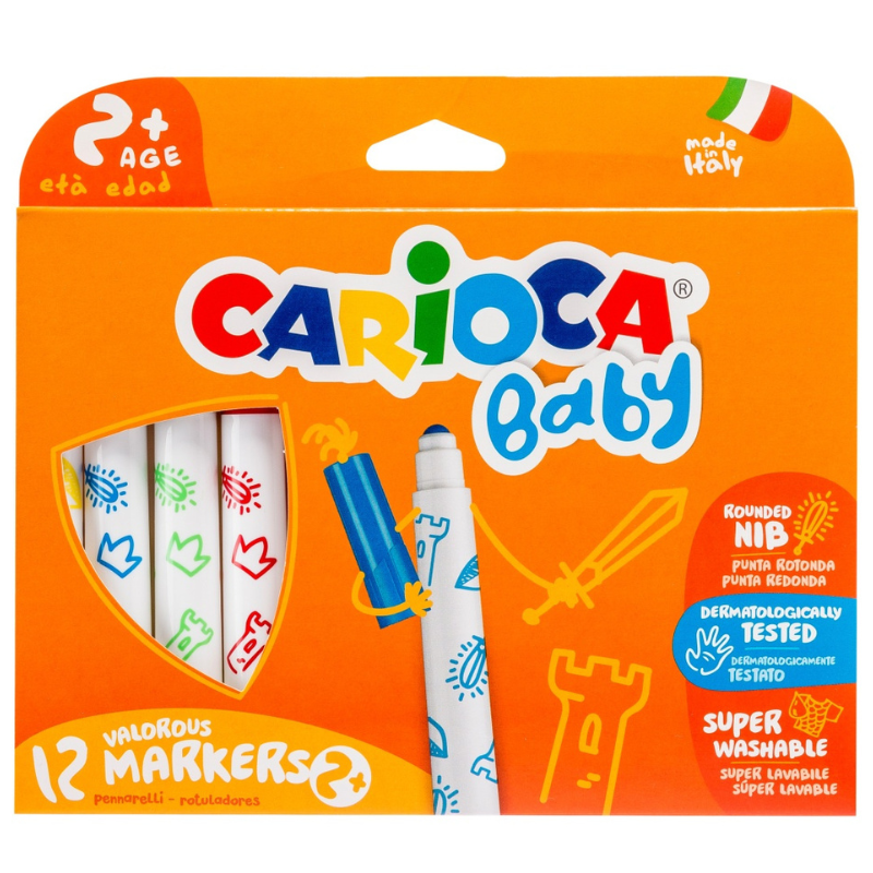 Canetas de feltro laváveis baby c/12, Carioca