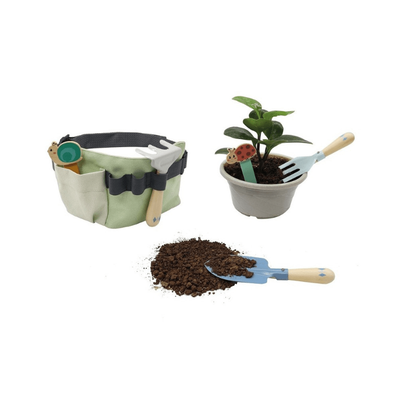 Conjunto de ferramentas de jardim em madeira com cinto para crianças, Andreu Toys - O Gato das Fraldas