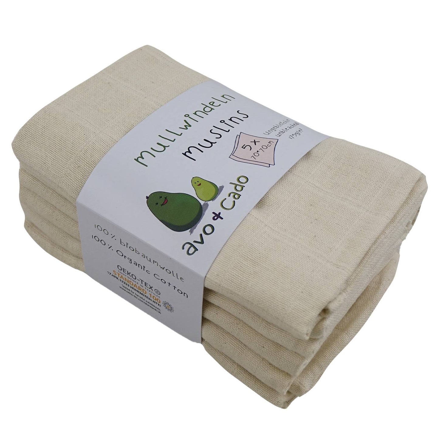 Fralda Musselina Avo&Cado 70x70 cm - 5 und. - O Gato das Fraldas