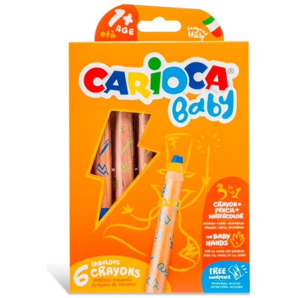Lápis de cera Carioca Baby 3 Em 1 cx c/6 - O Gato das Fraldas