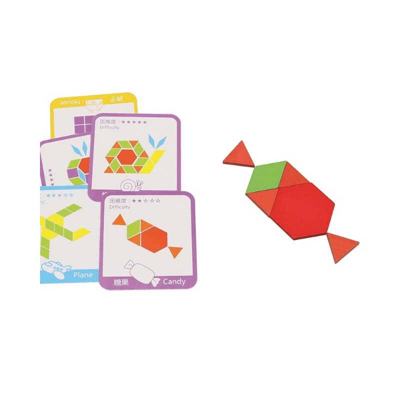 Tangram - blocos de madeira, 155 peças - O Gato das Fraldas