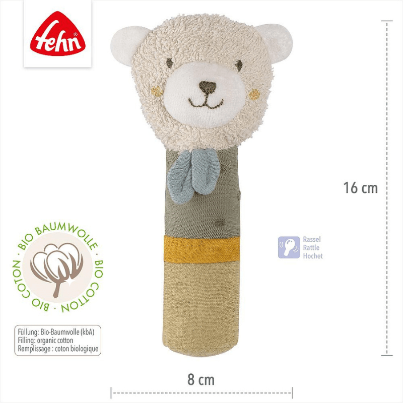 Urso Bastão com Chocalho, Fehn Natur - O Gato das Fraldas