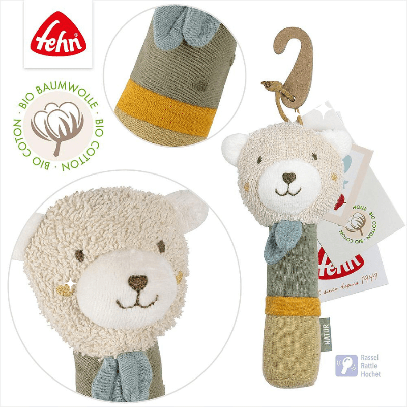 Urso Bastão com Chocalho, Fehn Natur - O Gato das Fraldas