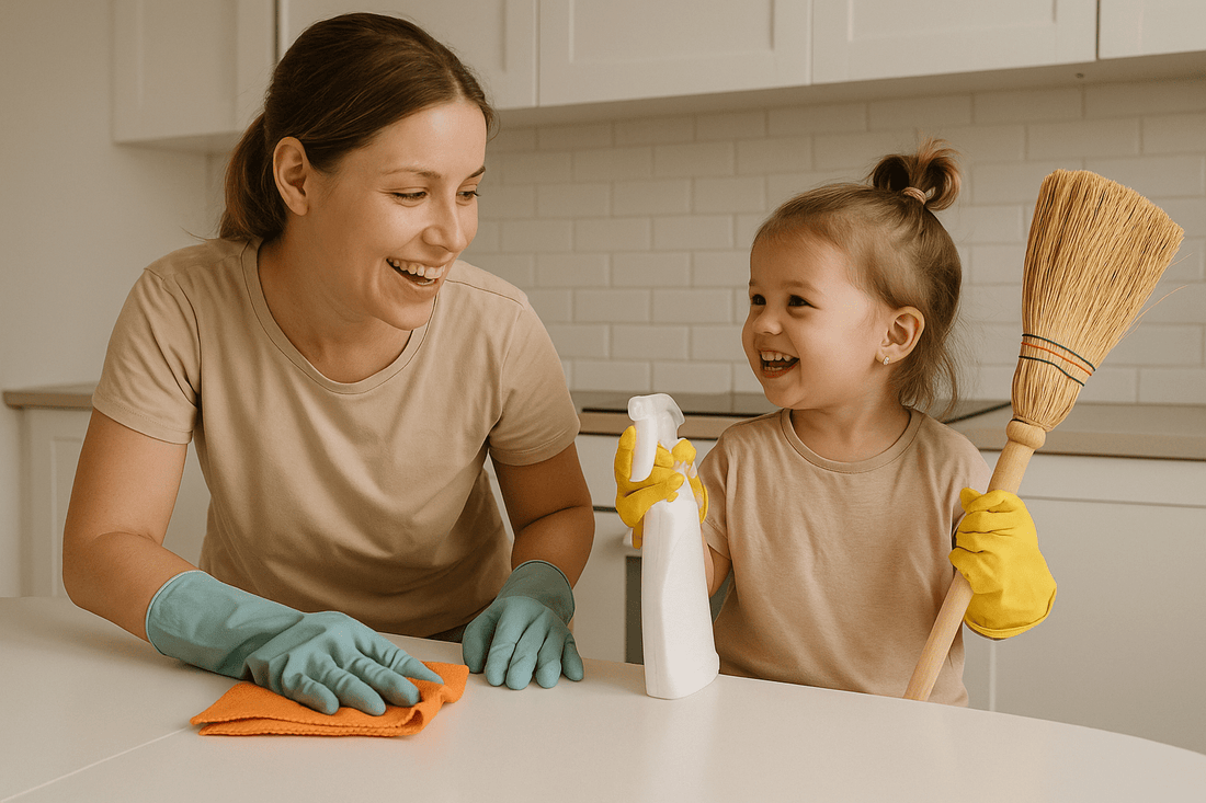 🧽 Como tornar as tarefas domésticas divertidas (e educativas!) para os mais pequenos - O Gato das Fraldas
