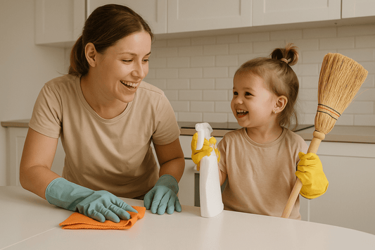 🧽 Como tornar as tarefas domésticas divertidas (e educativas!) para os mais pequenos - O Gato das Fraldas