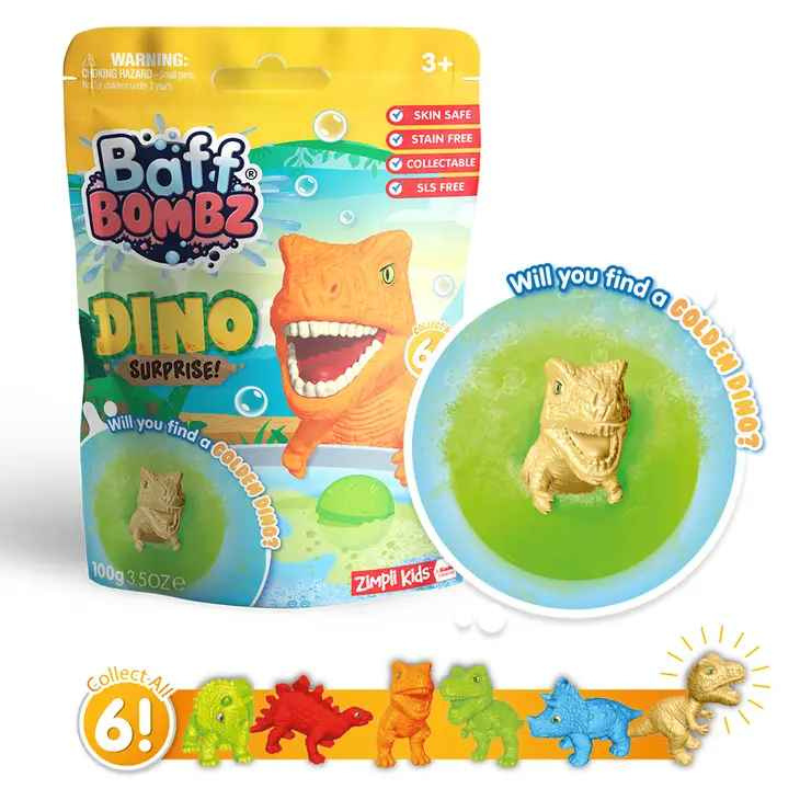 Bomba de banho sensorial baff bombz, dino surprsa da Zimpli Kids