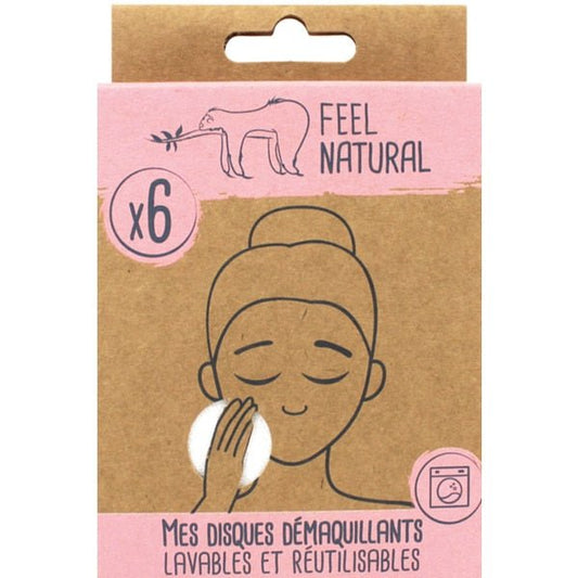 Discos desmaquilhantes laváveis e reutilizáveis de algodão Feel Natural - 6 und. - O Gato das Fraldas