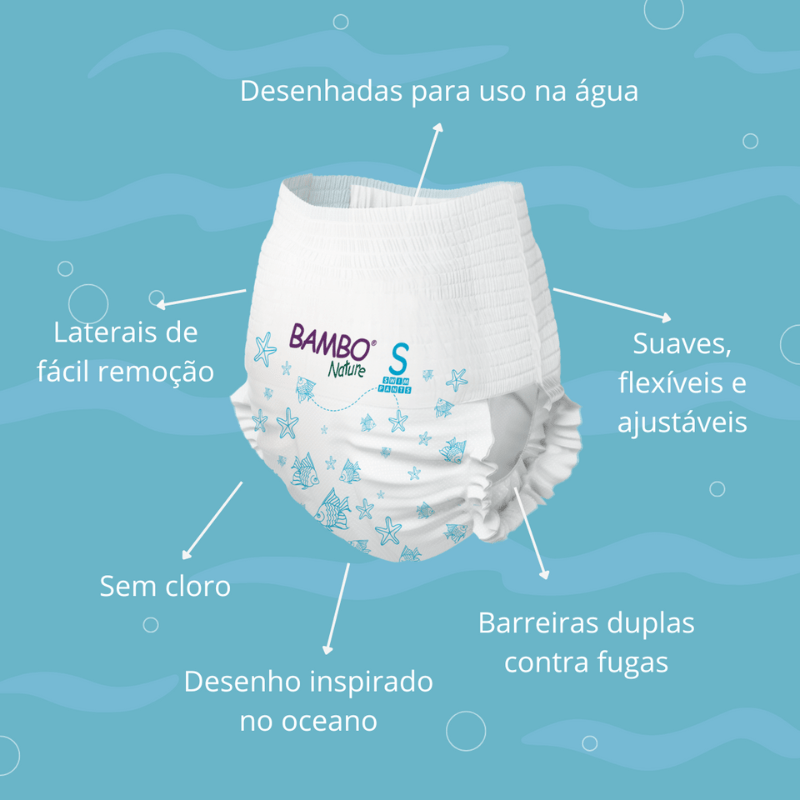 Fraldas de banho, T - S 7 - 12 kg, 12 und, Bambo Nature - O Gato das Fraldas