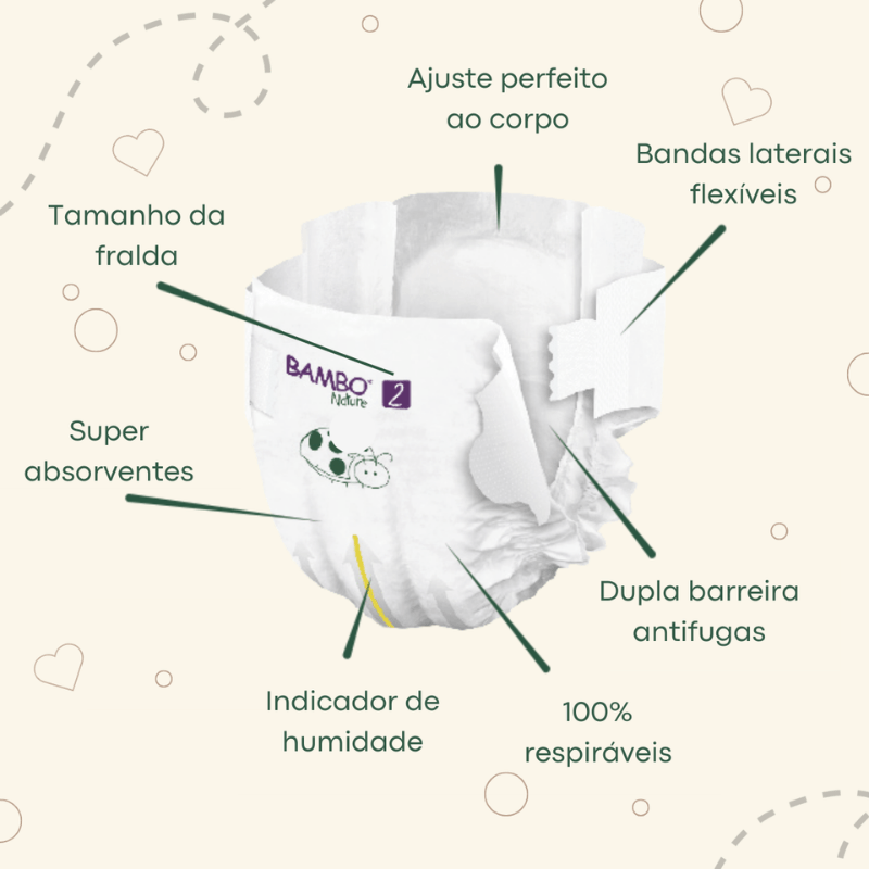 Fraldas T2, (3 - 6 kg), 30 unidades, Bambo Nature - O Gato das Fraldas
