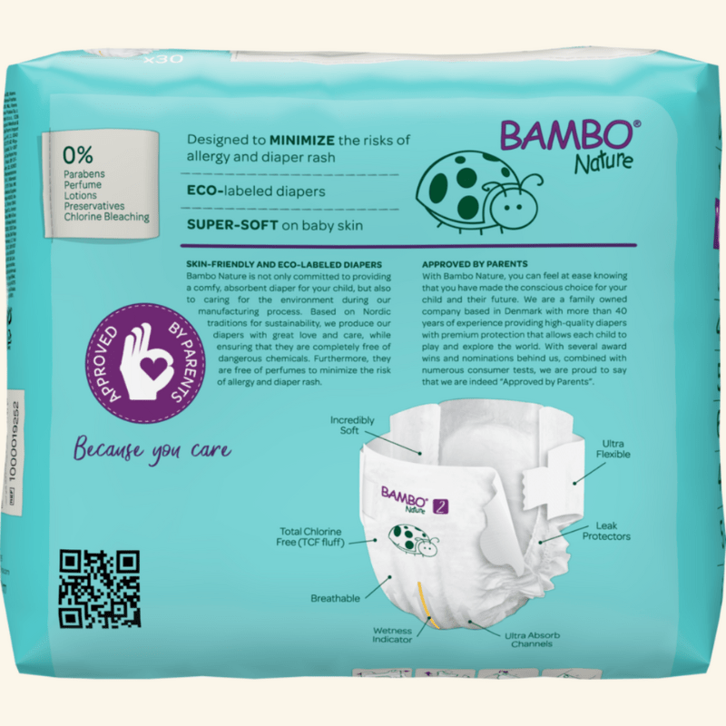 Fraldas T2, (3 - 6 kg), 30 unidades, Bambo Nature - O Gato das Fraldas