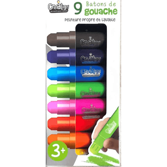 Guaches Sticks, 9 cores, Créa Lign' - O Gato das Fraldas