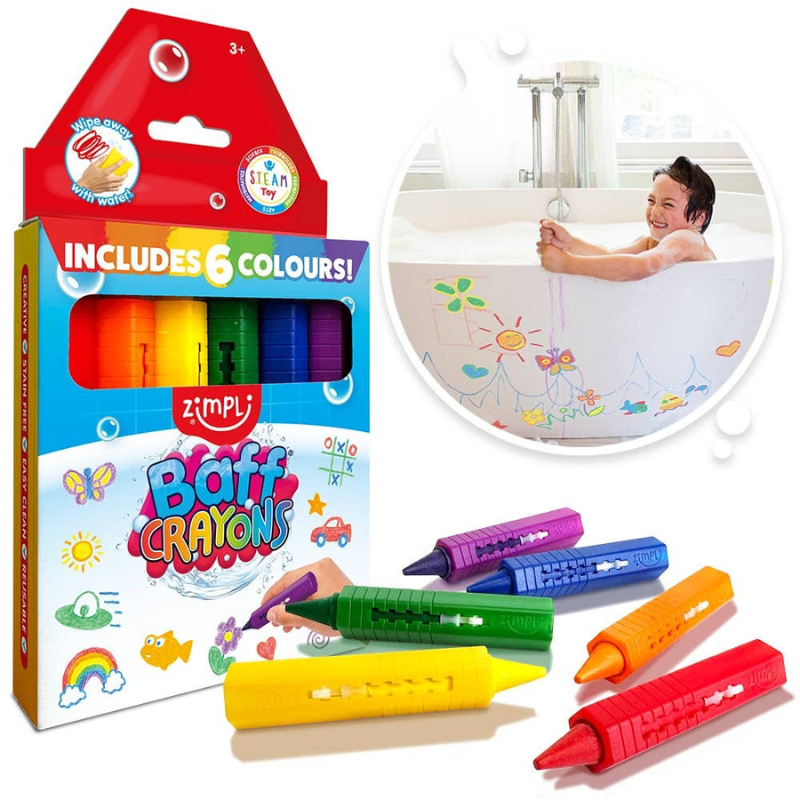 Lápis para Banho, Baff Crayons, 6 cores - Zimpli Kids