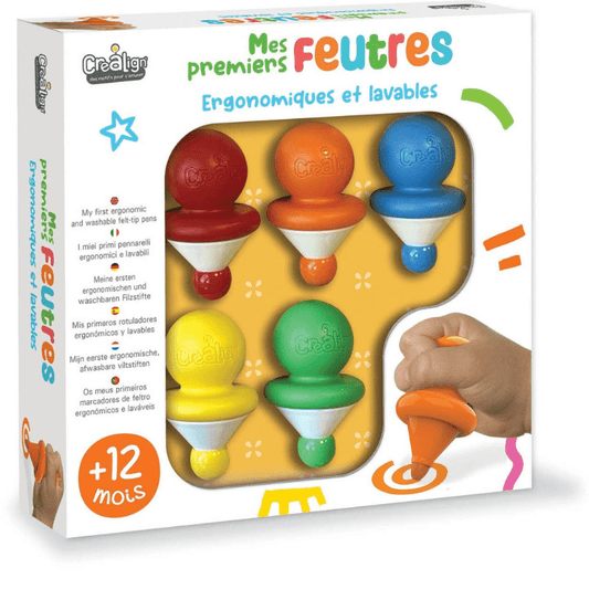 Os meus primeiros marcadores cx c/5, com pega ergonômica e laváveis, Créa Lign' - O Gato das Fraldas