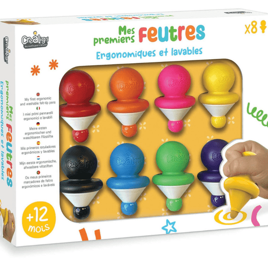 Os meus primeiros marcadores cx c/8, com pega ergonômica e laváveis, Créa Lign' - O Gato das Fraldas
