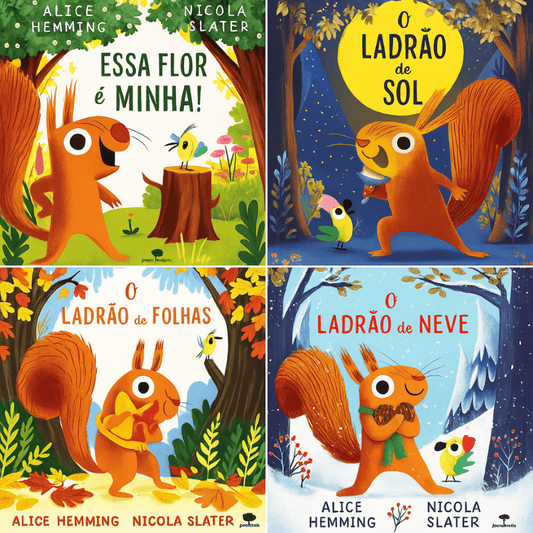 Pack 4 Livros Infantis: O Ladrão de Folhas, Neve, Sol e Essa Flor é Minha! - O Gato das Fraldas