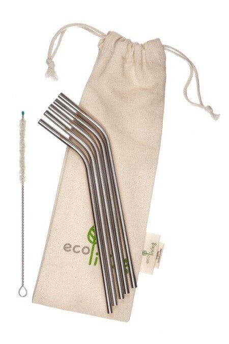 Saco com 5 palhinhas em metal e escova de limpeza Ecoliving - O Gato das Fraldas