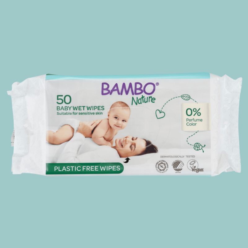 Toalhitas Biodegradáveis para Bebé, 50 und Bambo Nature - O Gato das Fraldas